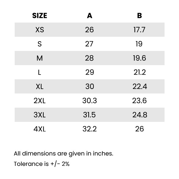 Tshirt - Regular / slim fit – sizing in inches